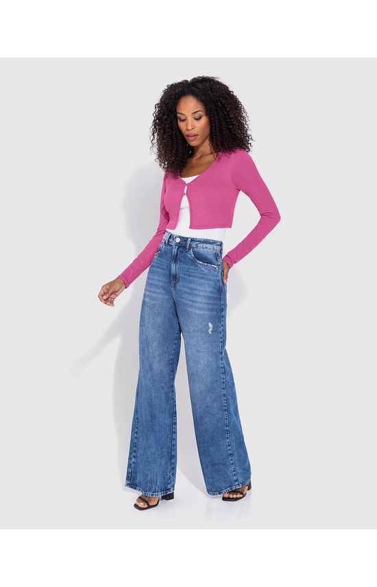 Cardigan Cropped Feminino Em Malha Canelada De Viscose - ENFIM