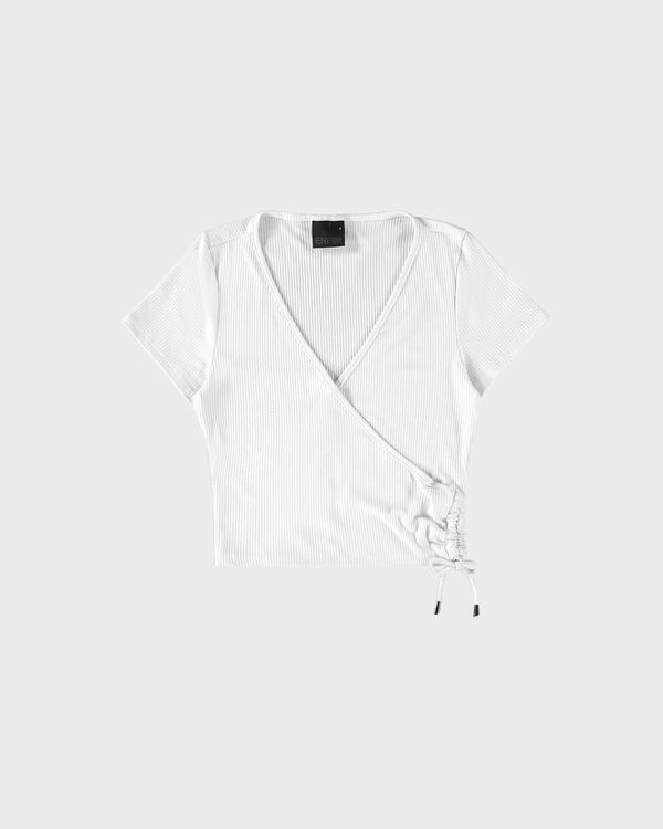 Blusa Cropped Feminina Com Amarração Em Malha Viscose Canelada - ENFIM Branco - PP