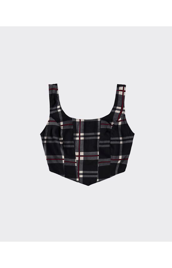 Blusa Cropped Corset Feminina Xadrez Em Viscose - ENFIM