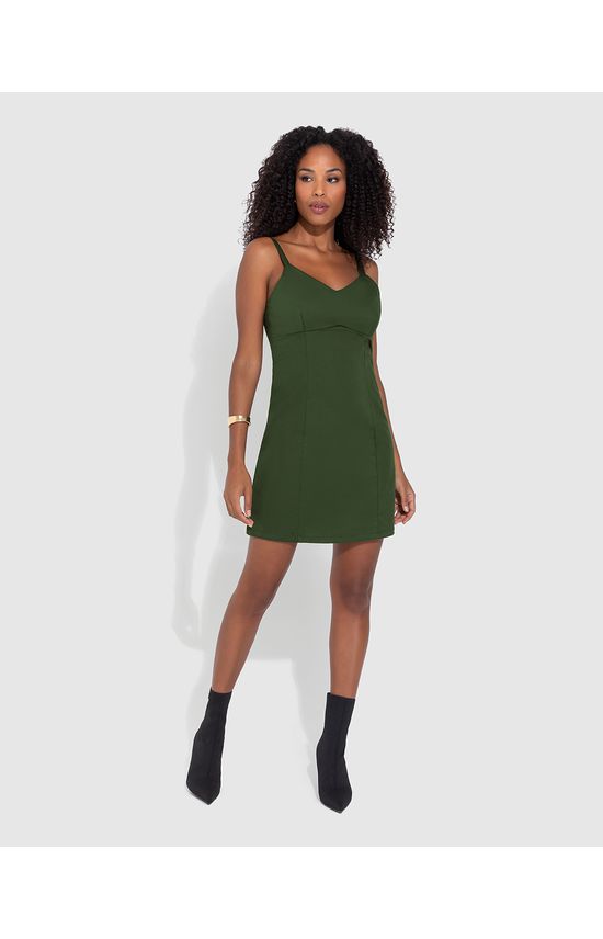 Vestido Feminino Acinturado Decote V Em Tecido Acetinado Stretch - ENFIM