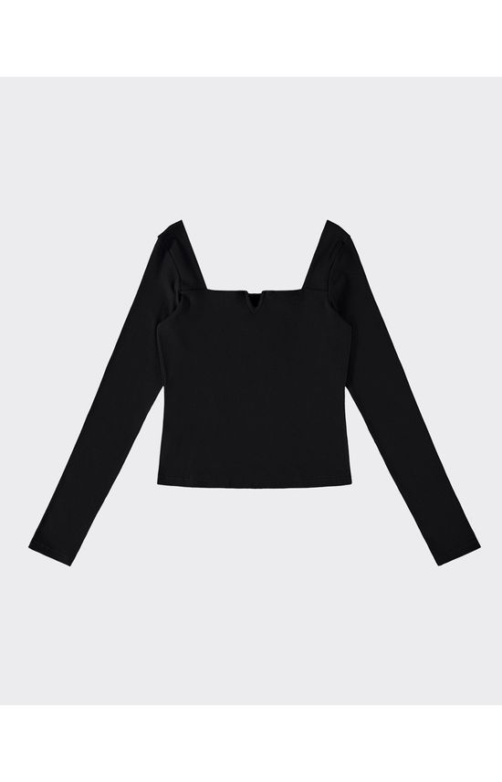 Blusa Feminina Decote Quadrado Manga Longa Em Ribana - ENFIM