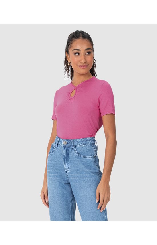 Blusa Feminina Decote Com Abertura Em Malha Viscolinho Stretch