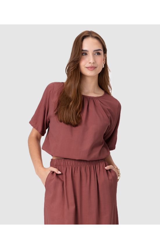 Blusa Cropped Feminina Barra Com Elástico Em Viscose