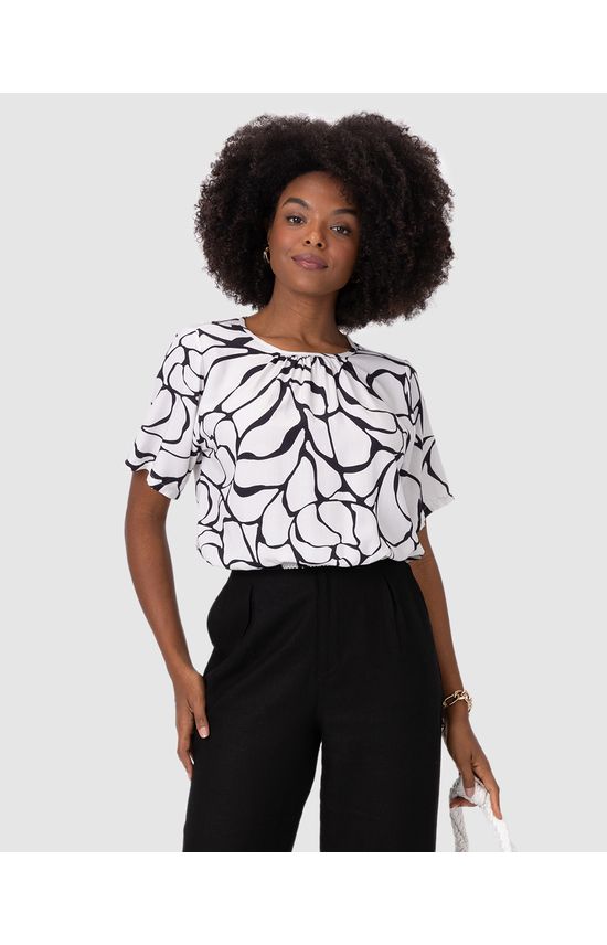 Blusa Cropped Feminina Abstrata Barra Com Elástico Em Viscose