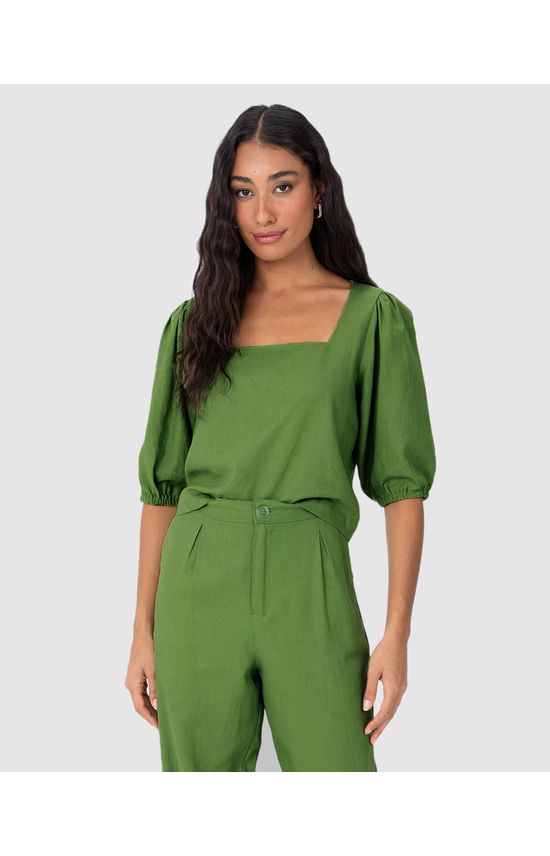 Blusa Cropped Feminina Manga 3/4 Em Viscolinho