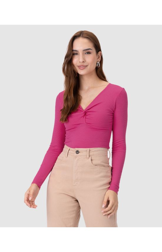 Blusa Justa Feminina Decote Com Torção Em Malha Viscose Canelada