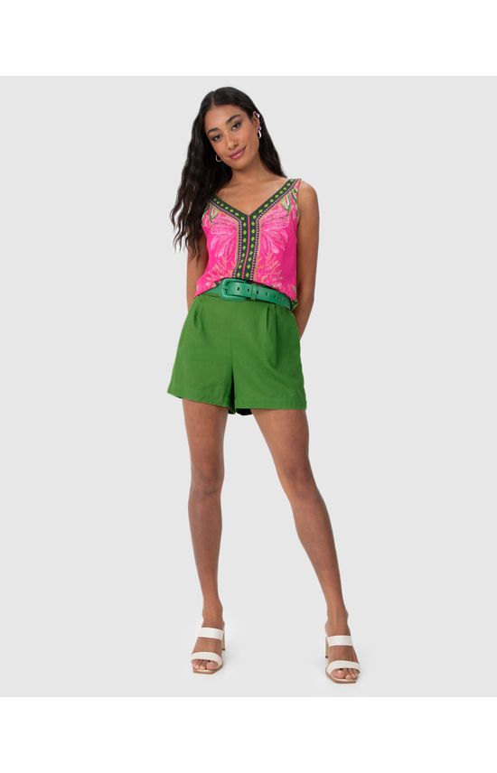Shorts Alfaiataria Feminino Bolso Faca Em Viscolinho