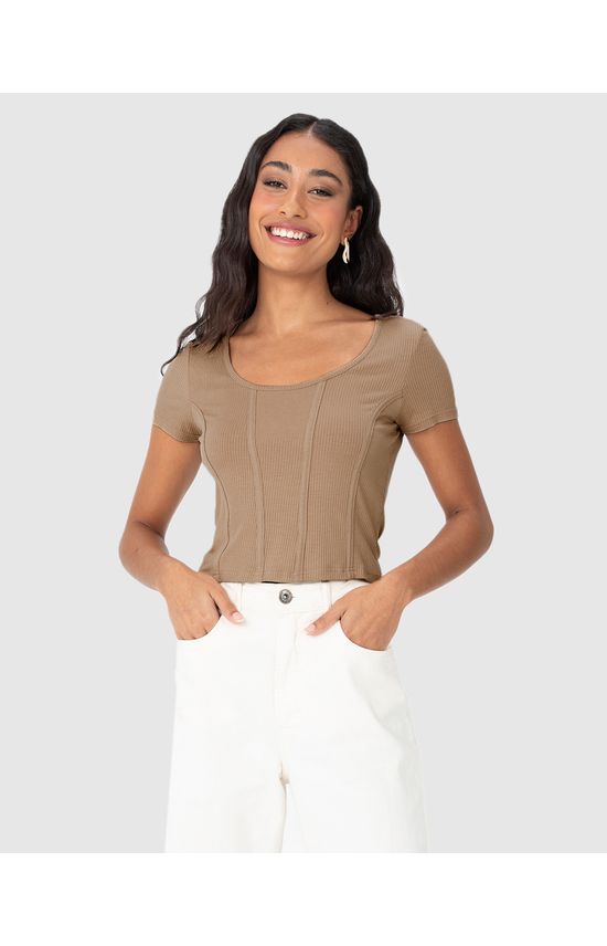Blusa Cropped Feminina Corset Em Malha Viscose Canelada