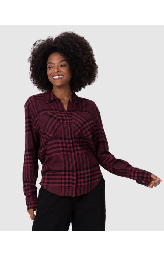 Camisa Feminina Alongada Xadrez Em Viscose Flanelada