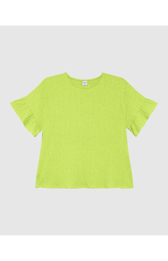 Blusa Feminina Plus Size Manga Com Babado Em Malha Canelada Viscolinho