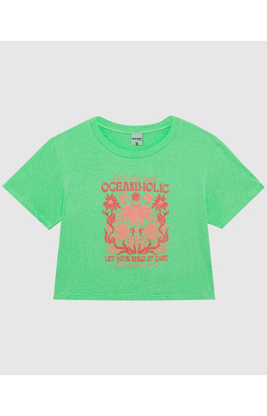 Camiseta Cropped Feminina Plus Size Oceanholic Em Viscolinho Stretch