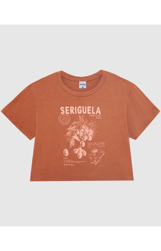 Camiseta Cropped Feminina Plus Size Seriguela Em Viscolinho Stretch