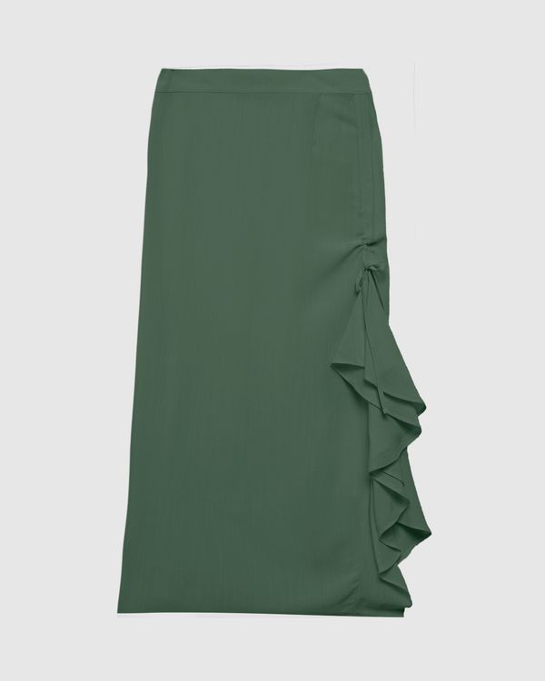 Saia Feminina Com Franzido Lateral Em Viscose Texturizada Verde - M