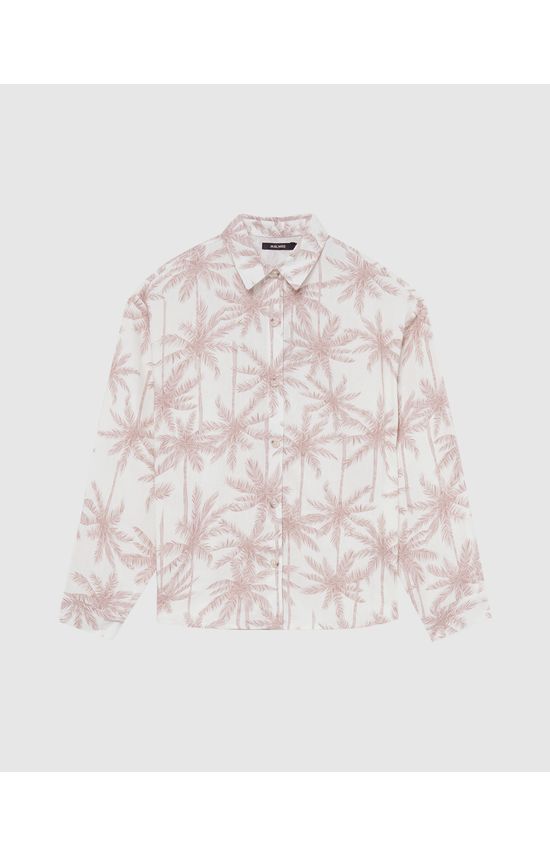 Camisa Feminina Estampa Coqueiros Manga Longa Em Viscolinho