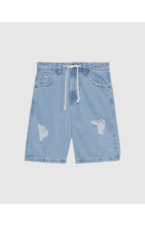 Bermuda Masculina Tradicional Com Puídos Em Jeans 100% Algodão
