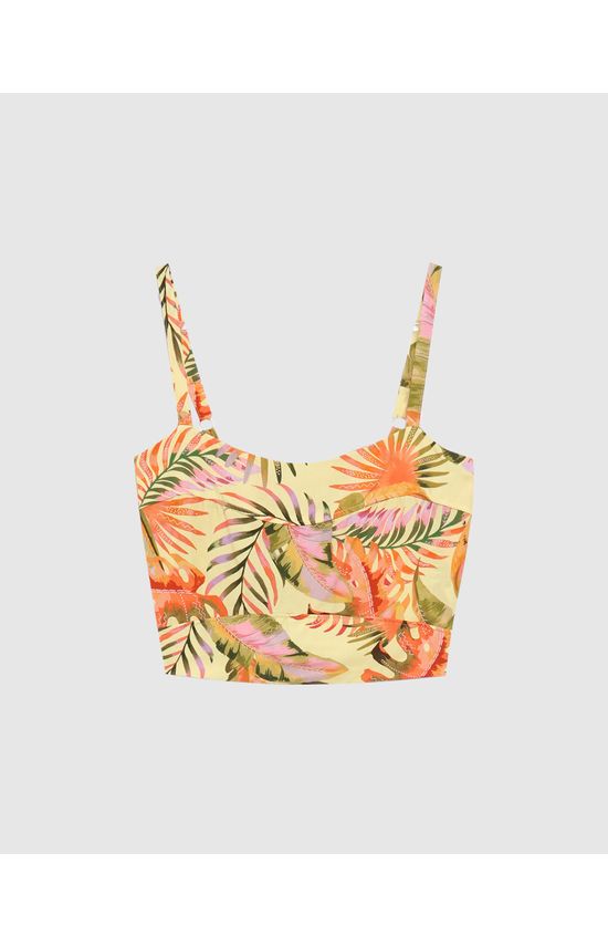 Regata Cropped Feminina Folhagem Alça Com Regulador Em Viscose