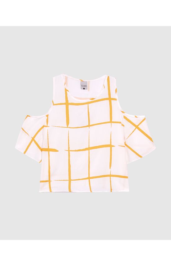 Blusa Feminina Quadriculada Ombro Vazado Em Viscose