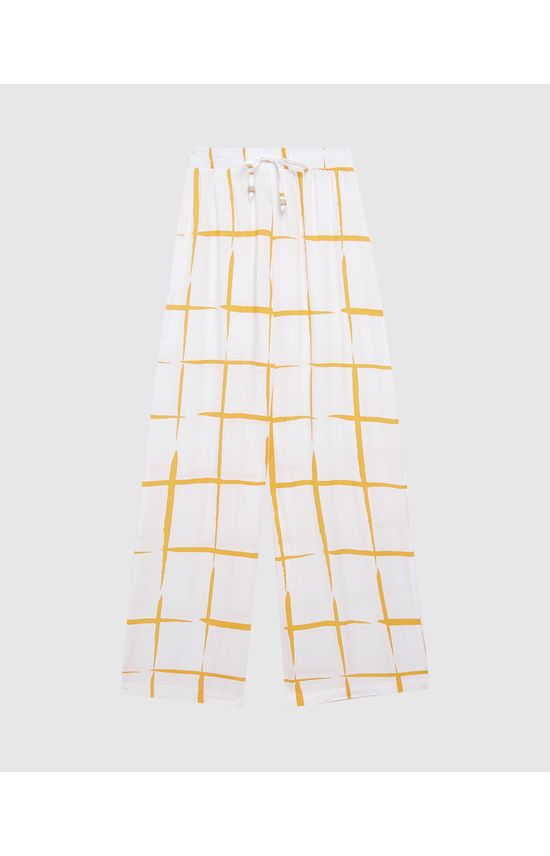 Calça Feminina Quadriculada Com Fenda Lateral Em Viscose