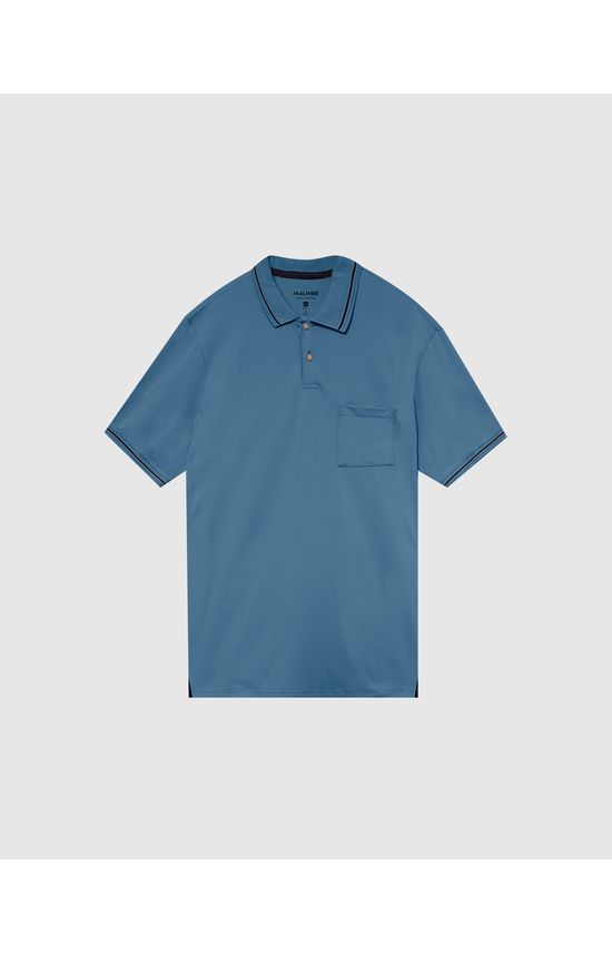 Camisa Polo Masculina Plus Size Bolso Frontal Em Piquet Stretch