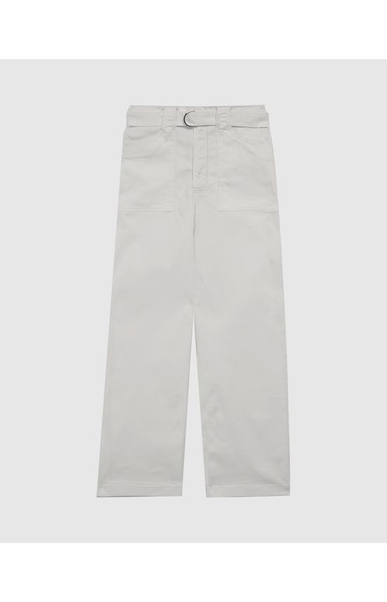 Calça Wide Leg Feminina Com Cinto Em Sarja Com Elastano