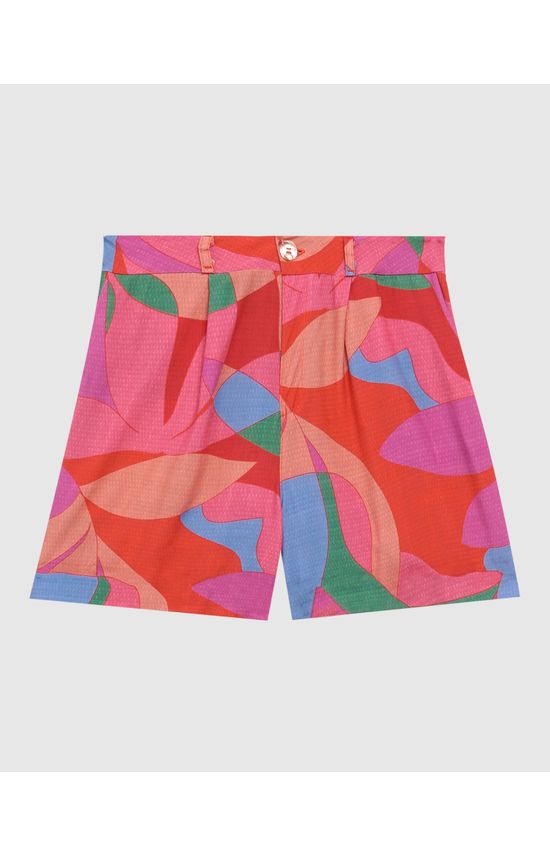 Shorts Feminino Estampado Fecho Abotoamento Em Viscose