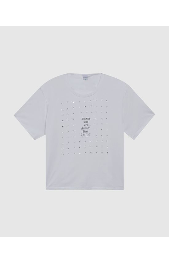 Camiseta Feminina Plus Size Com Strass Recomece Em Algodão