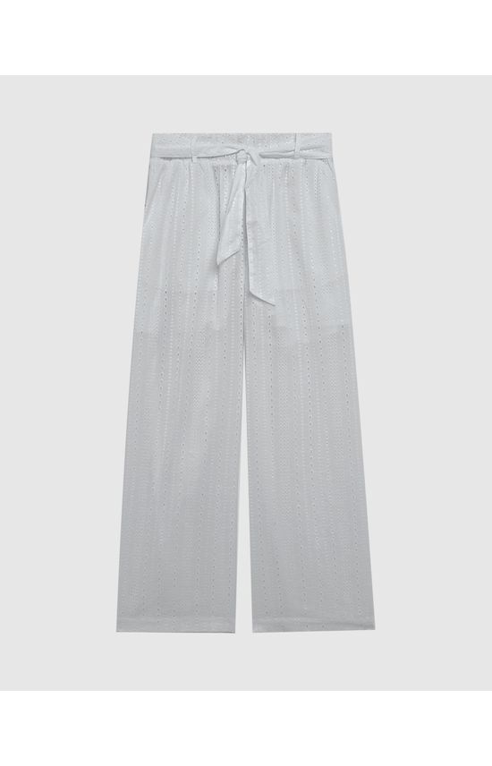 Calça Wide Leg Feminina Faixa Na Cintura Em Laise