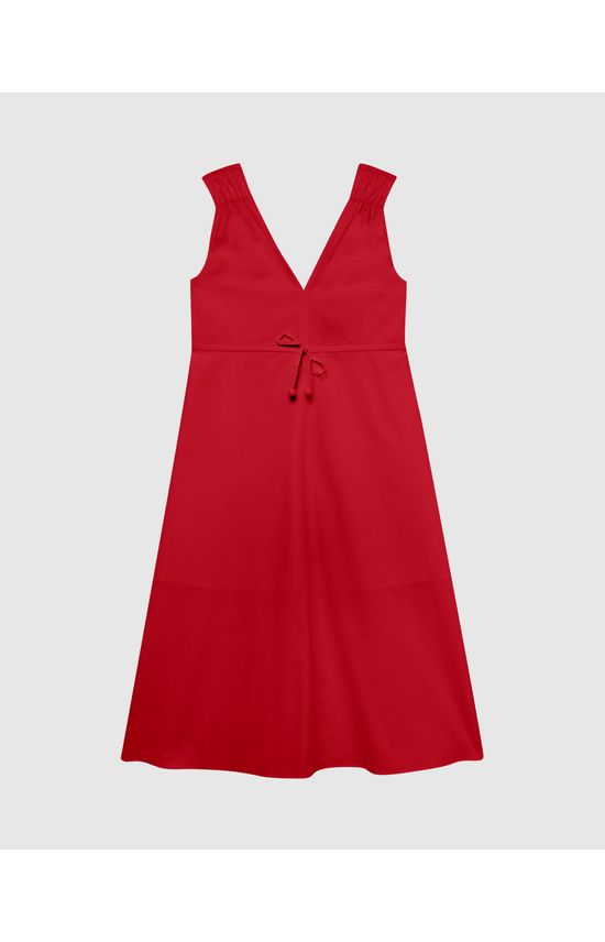 Vestido Midi Feminino Busto Com Amarração Em Tricoline