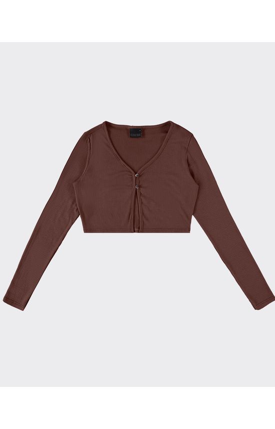 Cardigan Cropped Feminino Em Malha Canelada De Viscose - ENFIM