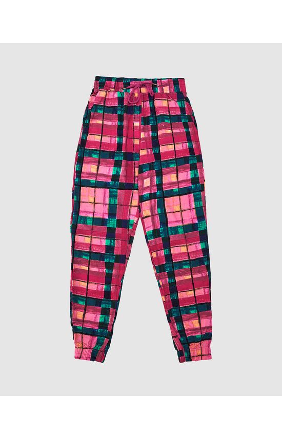 Calça Jogger Feminina Xadrez Em Viscose