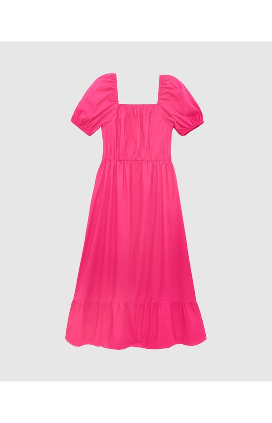 Vestido Midi Feminino Decote Com Elástico Em Tricoline