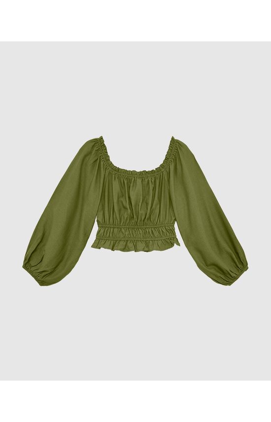 Blusa Cropped Feminina Manga Longa Em Viscolinho