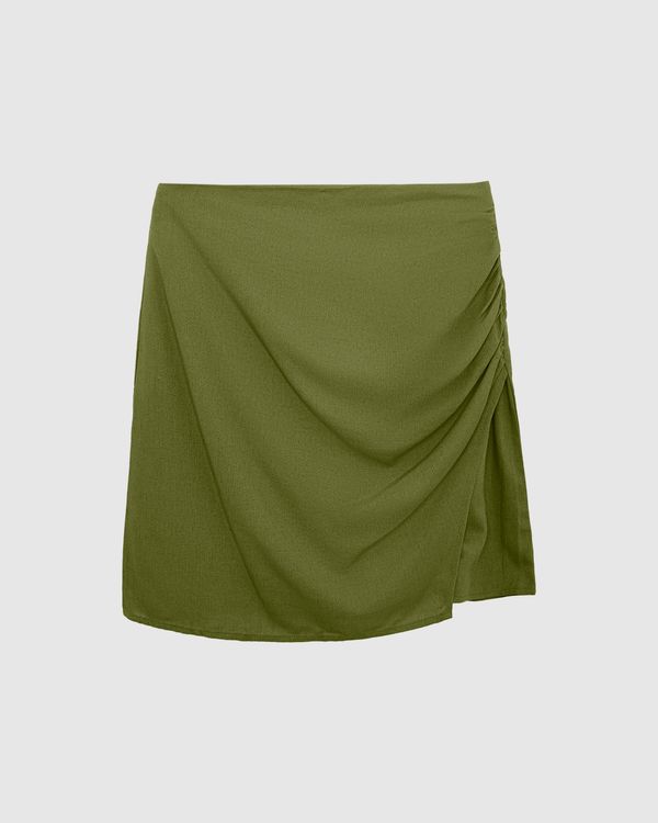 Saia Feminina Franzido Frontal Em Viscolinho Verde - PP