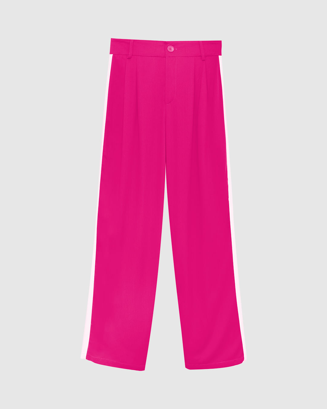 Calça Wide Leg Feminina Faixa Lateral Em Viscose Sarjada