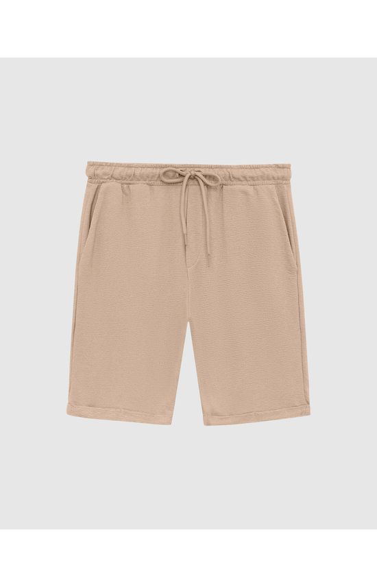 Bermuda Masculina Barra Dobrada Em Malha Linho Texturizada