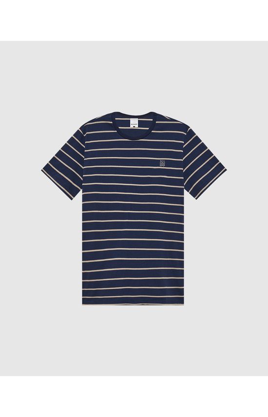 Camiseta Tradicional Masculina Em Malha Listrada Fio Tinto