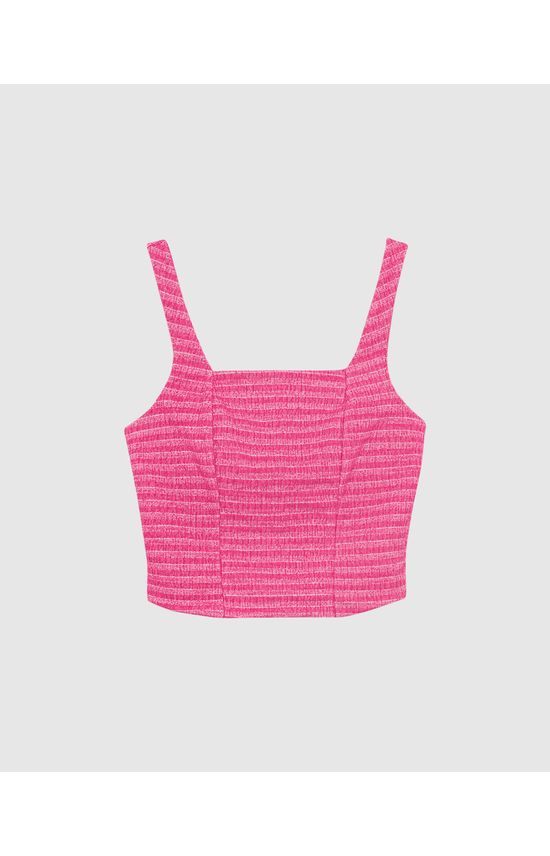 Regata Cropped Feminina Decote Quadrado Em Malha Tweed