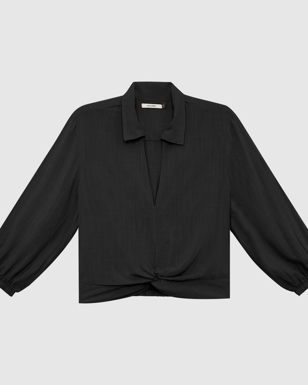 Camisa Feminina Com Torcido Frontal Em Viscose Preto - M