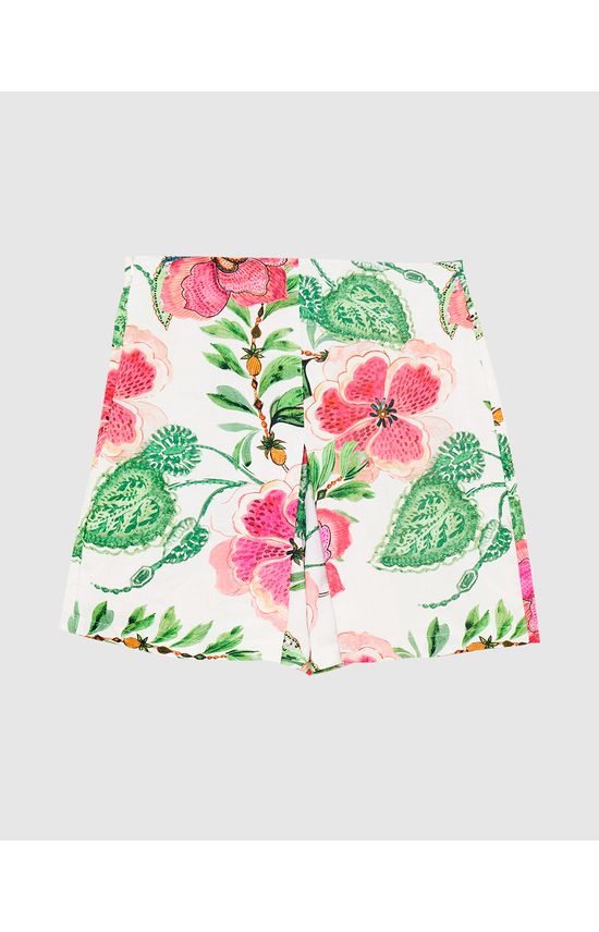 Shorts Feminino Floral Com Pregas Em Viscose