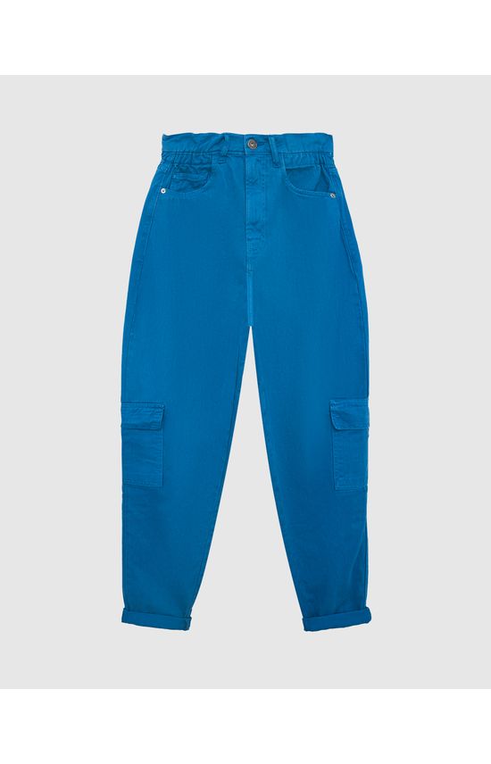 Calça Feminina Slouchy Bolso Lateral Em Sarja 100% Algodão