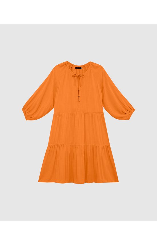 Vestido Feminino Manga Bufante Com Elástico Em Viscose