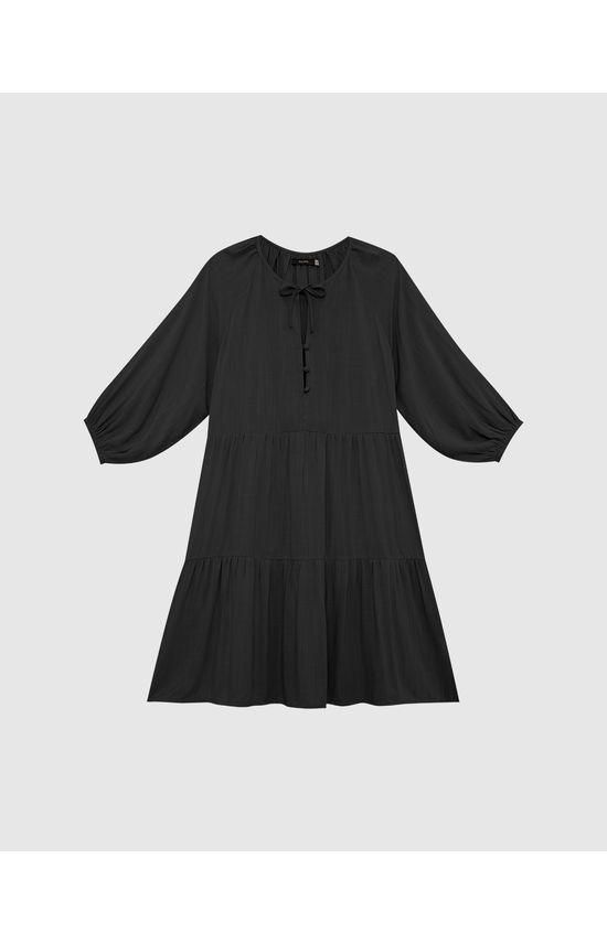 Vestido Feminino Manga Bufante Com Elástico Em Viscose