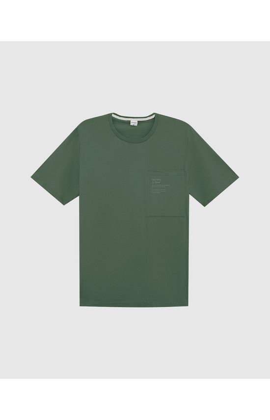 Camiseta Masculina Plus Size Recorte E Bolso Frontal Em Algodão