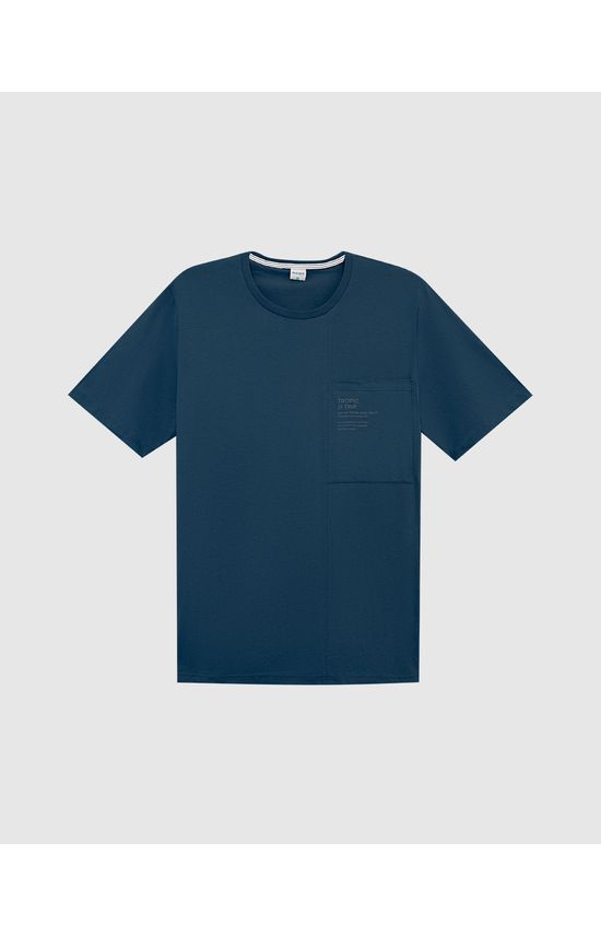 Camiseta Masculina Plus Size Recorte E Bolso Frontal Em Algodão