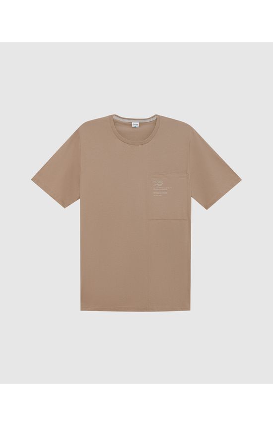Camiseta Masculina Plus Size Recorte E Bolso Frontal Em Algodão