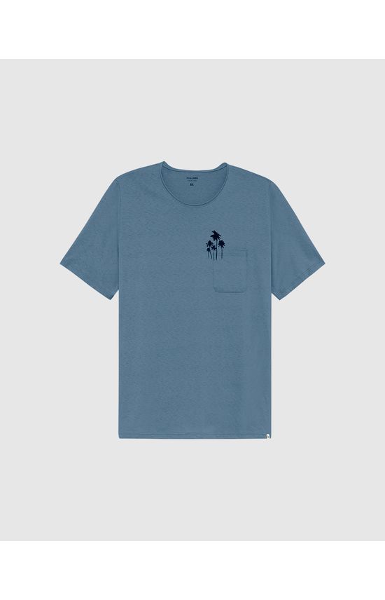 Camiseta Masculina Plus Size Com Bolso Funcional Em Malha Linho
