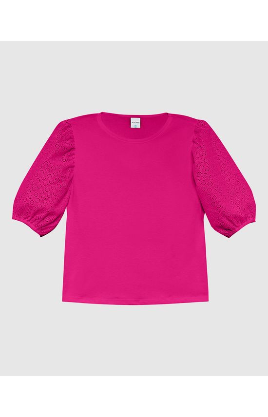 Blusa Feminina Plus Size Manga Laise Bufante Em Algodão