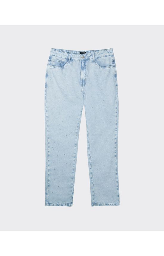 Calça Reta Feminina Com Strass Em Jeans 100% Algodão - ENFIM