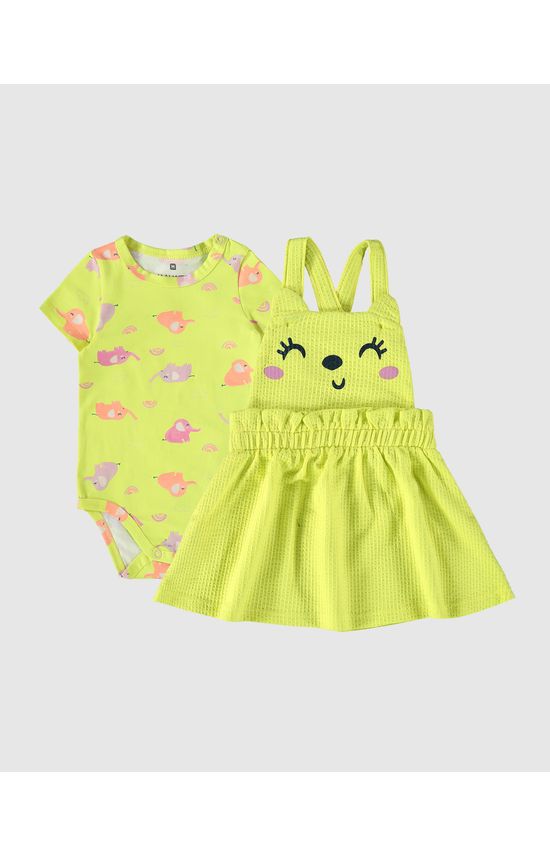 Conjunto Infantil Menina Salopete Em Malha Texturizada Malwee Kids