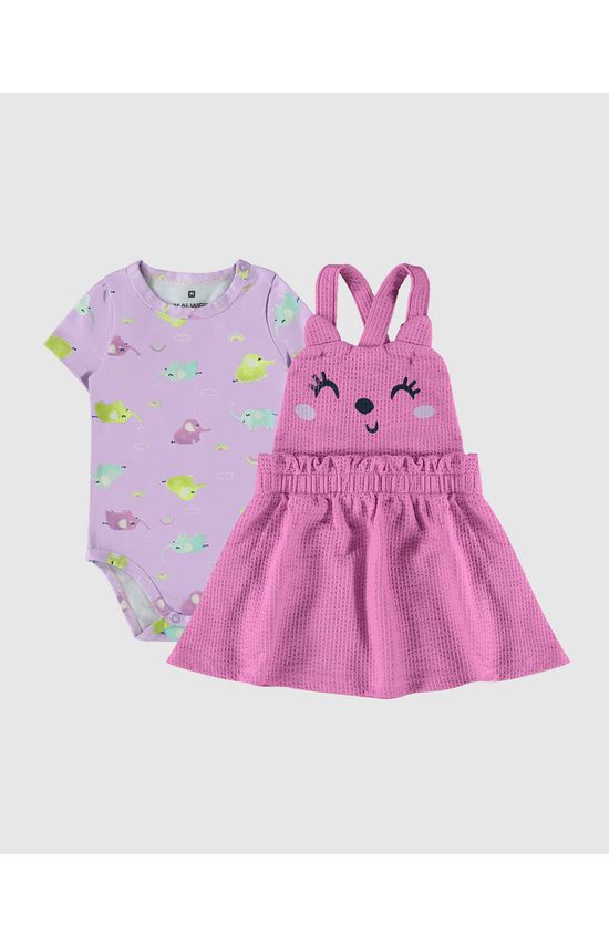 Conjunto Infantil Menina Salopete Em Malha Texturizada Malwee Kids